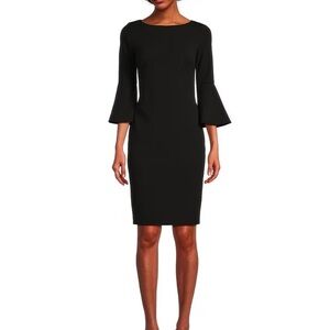Calvin Klein NWT 3/4 Bell Sleeve Boat Neck Sheath Dress Black Women’s Size 4